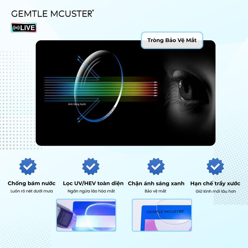 【Tặng Gọng GEMTLE MCUSTER Tròng Kính Chiết Suất 1.74 Lọc Ánh Sáng Xanh Đổi Màu Tặng Kèm Gọng Kính Phù Hợp Cận Thị Từ 3 Đến -12 Độ