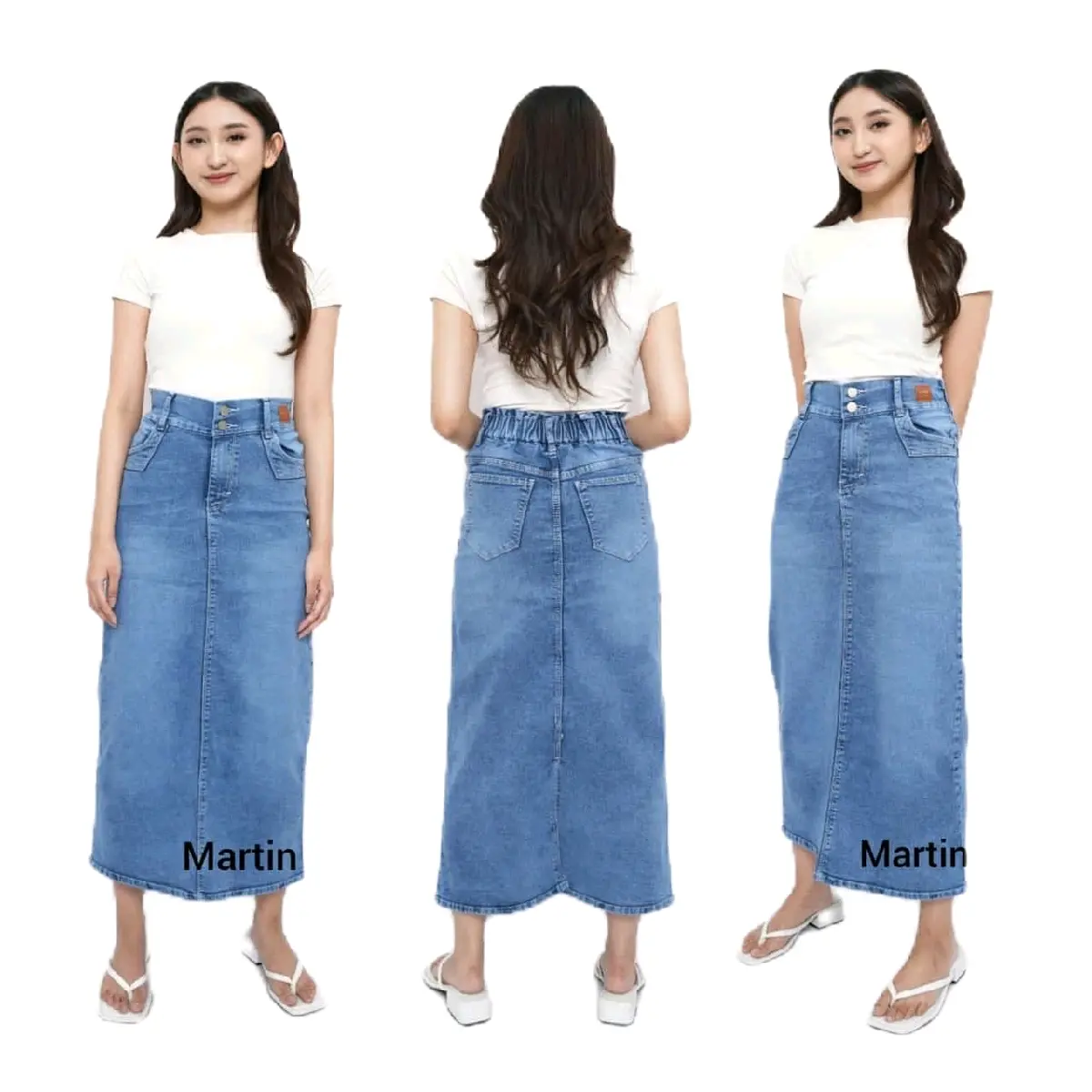 Rok panjang jeans stretch wanita)bahan tebrl melar27/30-31/34