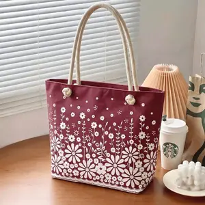SENIVIA - Totebag Tali Sumbu Motif Bunga Tas Jinjing Bahu Tas Pengajian Penutup Resleting