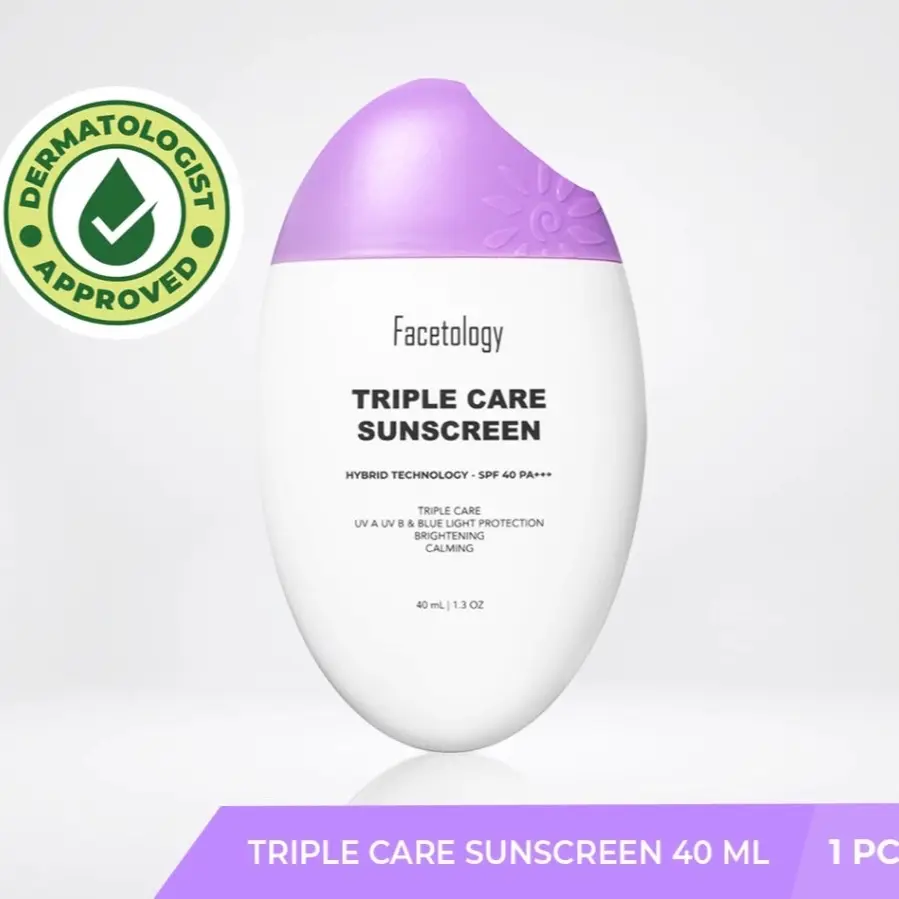 FACETOLOGY [NON COMEDOGENIC SUNSCREEN TESTED] Triple Care Sunscreen SPF 40 PA+++ 40ML / FACETOLOGY Hydra Micellar water / FACETOLOGY Triple Care LIP PROTECTOR SPF 50 PA++++ 5ml Unflavored/flavored