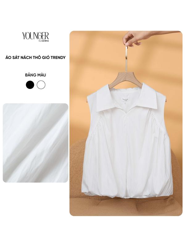 Áo sơ mi nữ  thô gió Cardina dáng bí sát nách cổ bẻ Trendy 5YAKS02