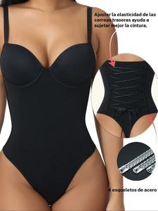 Body elegante para mujer de color liso con tirante ajustable, faja de control abdominal, corte cómodo para uso diario