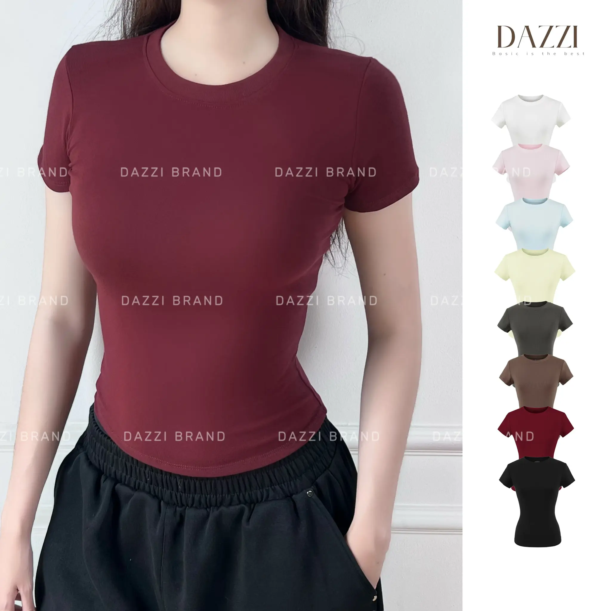 Áo thun trơn nữ cổ tròn vải cotton mịn DAZZI form ôm babytee Women A016 | BigBuy360 - bigbuy360.vn Áo thun trơn nữ cổ tròn vải cotton mịn DAZZI form ôm babytee Women A016 | BigBuy360 - bigbuy360.vn