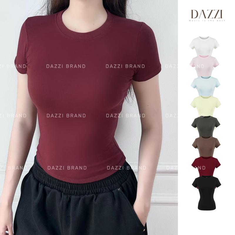 BẢN CẢI TIẾN Áo thun trơn nữ cổ tròn vải cotton mịn DAZZI form ôm babytee Women A016