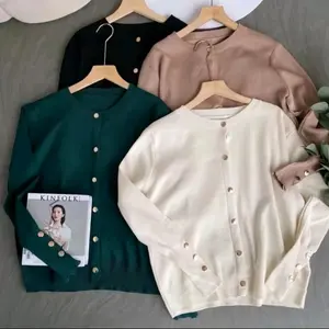 Inara Cardigan Rajut Basic Lengan Panjang Cardigan Rajut Kancing Gold Atasan Rajut Wanita(Hanabi.clo)