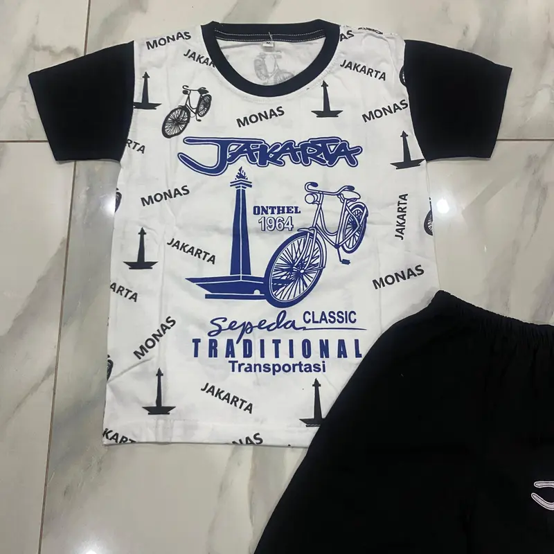 Setelan kaos anak oleh oleh jakarta motif monas dan onthel / kaos anak anak / setelan anak laki-laki / setelan anak perempuan / kaos anak 6