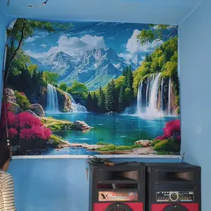 Kain Latar Belakang Dekoratif, Lanskap Hutan dan Mawar Air Terjun, Dinding Dekoratif Kamar Tidur, Dinding Dekoratif Ruang Tamu