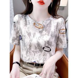 Summer Blouse Plus Size Women's Summer Loose Fashion Printed Round Neck Short-sleeved T-shirt #509