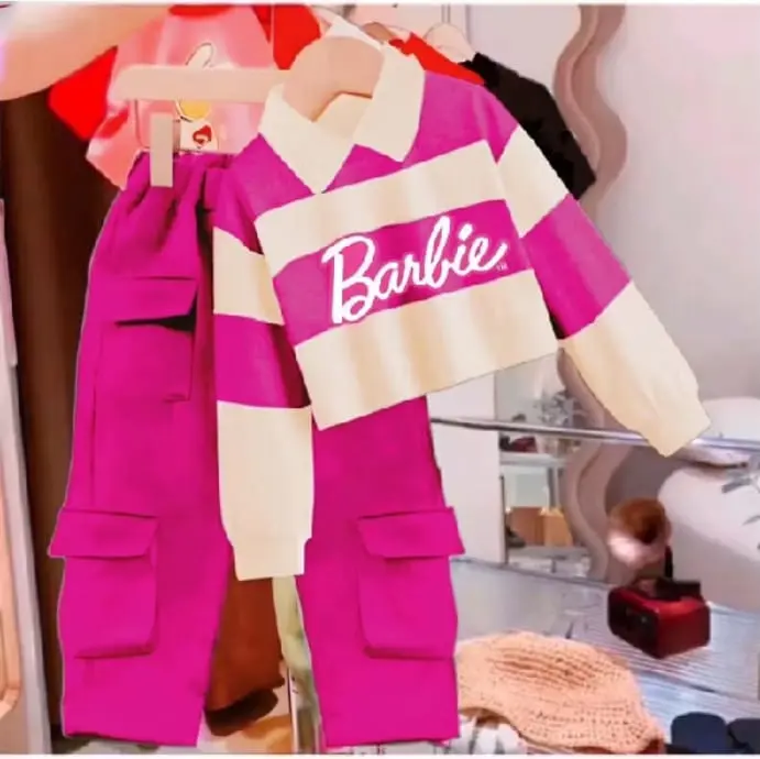 setelan anak perempuan setelan baju panjang dan celana cargo anak perempuan set baju anak