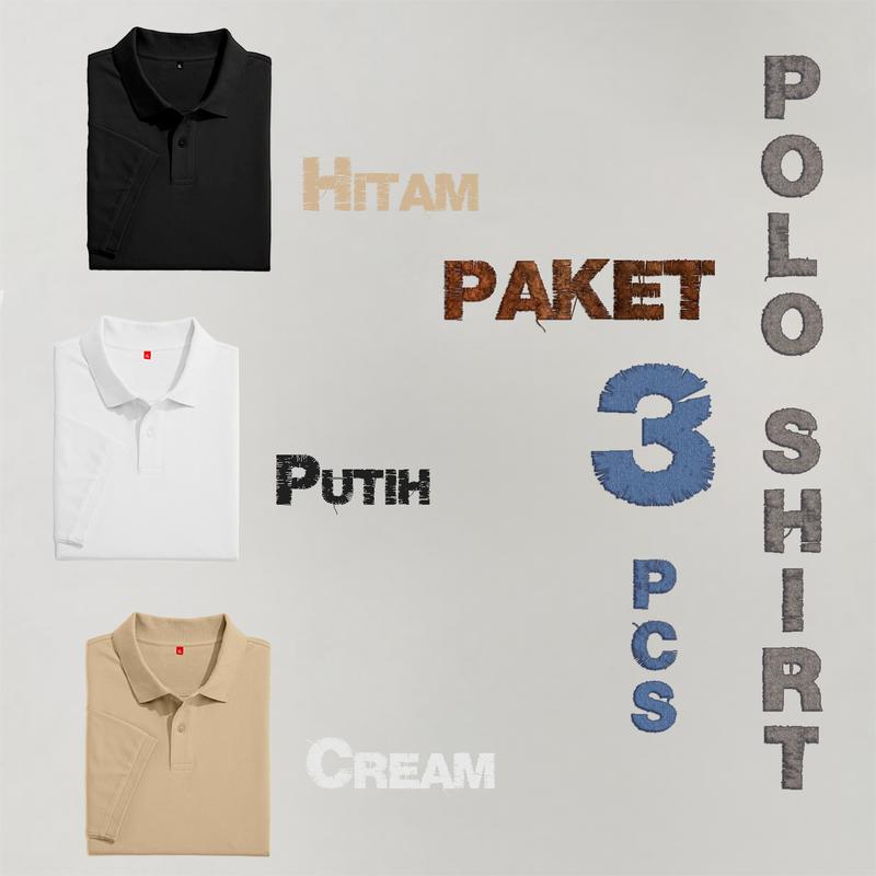 PAKET 3 Pcs - Kaos Polo Shirt Polos Lengan Pendek | Baju Kerah Seragam Atasan Olahraga Dewasa Lengan Manset Reguler fit Unisex daily warna hitam 3 pcs Pria Wanita Casual 1