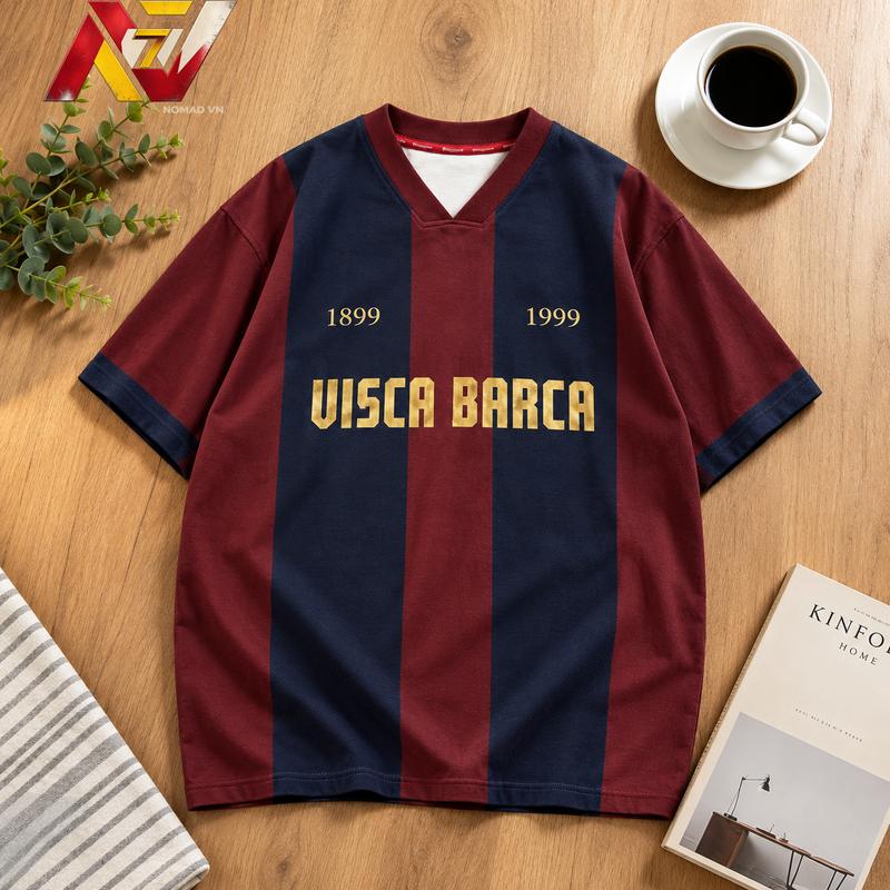 Áo thể thao cổ điển kiểu Mỹ, áo T-shirt, in chữ dải ngang đỏ xanh, rộng rãi, phối đồ dễ dàng, phong cách thoải mái, nam nữ đều đặn