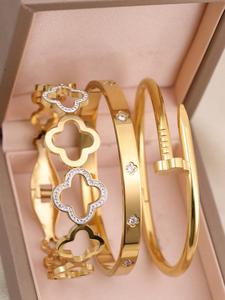 Conjunto de pulseras para mujer de acero inoxidable con diseño de cadena y flor, Elegante Brazalete Minimalista, regalo perfecto para mamá en el Día de la Madre, cumpleaños y fiestas, Brazalete De Pila De Moda