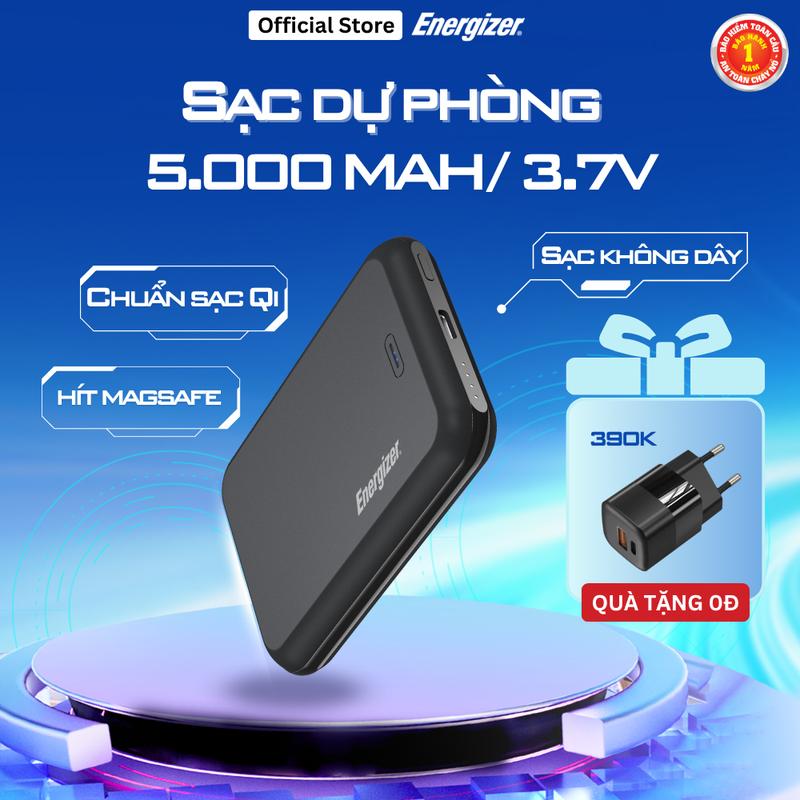 Sạc dự phòng Energizer 5000mAh QM5000 -Tích hợp sạc không dây,thiết kế từ tính - Hàng chính hãng, bảo hành 2 năm 1 đổi 1