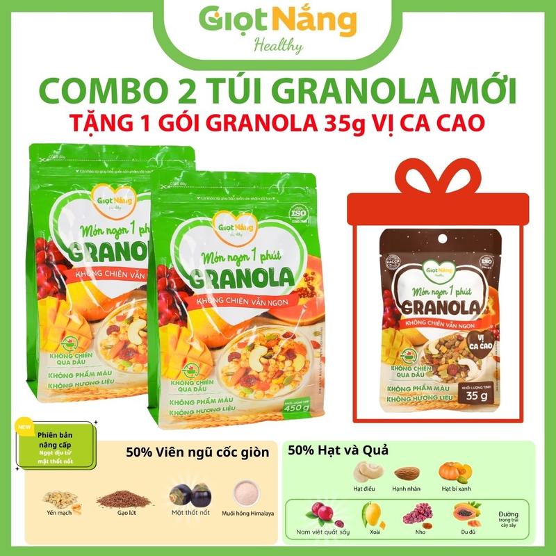   Combo 2 Túi  Granola Mới Không Chiên Vẫn Ngon Giòn Với Viên Yến Mạch Trái Cây Hạt Từ Nông Sản Giọt Nắng 