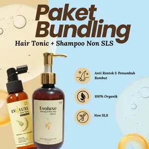 Evoluxe Paket Hemat Shampoo Non SLS & Hair Tonic Anti Rontok Penumbuh Rambut Biotin Rosemary Ginseng 100% Organik