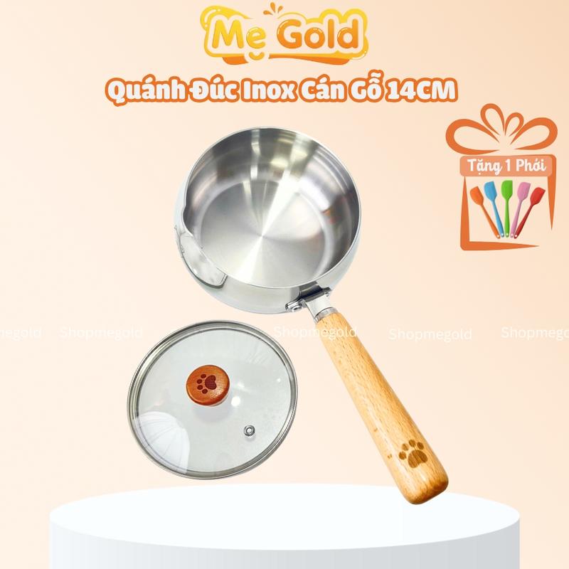 Quánh inox Babyboo đúc nguyên khối 304 cán gỗ nấu ăn dặm cho bé Nồi quánh cháo inox 304 nguyên khối cán gỗ Babyboo