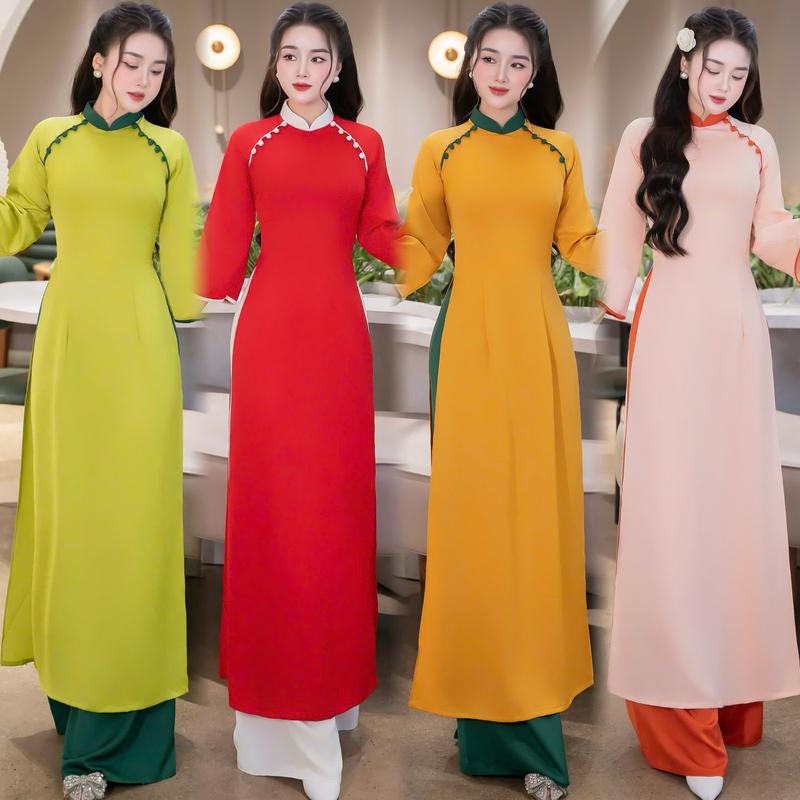  Áo dài cách tân lụa tây thi áo dài tết 2026 dáng ôm cổ cúc tay loe lụa tây thi thích hợp mặc lễ Tết hội nghị cưới hỏi hot trend 2026 nữ women dress - Mã CT02 
