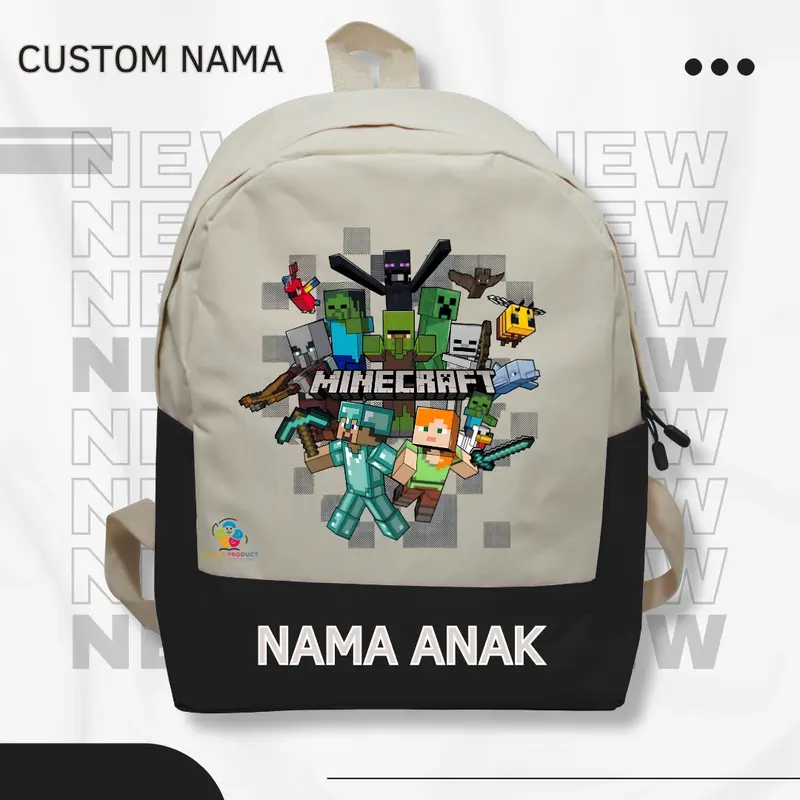 Tas Ransel Backpack Anak Minecraft - Tas Ransel Anak Sekolah & Ngaji TK SD Termurah dan Terlaris (FREE NAMA) 5