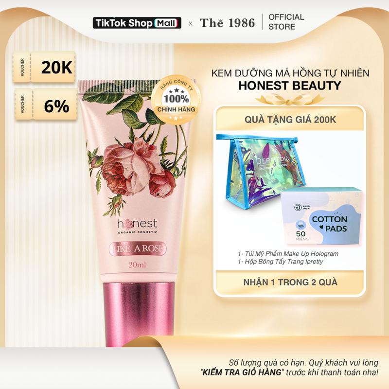   Độc Quyền  Kem Dưỡng Tạo Má Hồng Tự Nhiên 24H Không Makeup Honest Beauty Like a Rose 20ml 