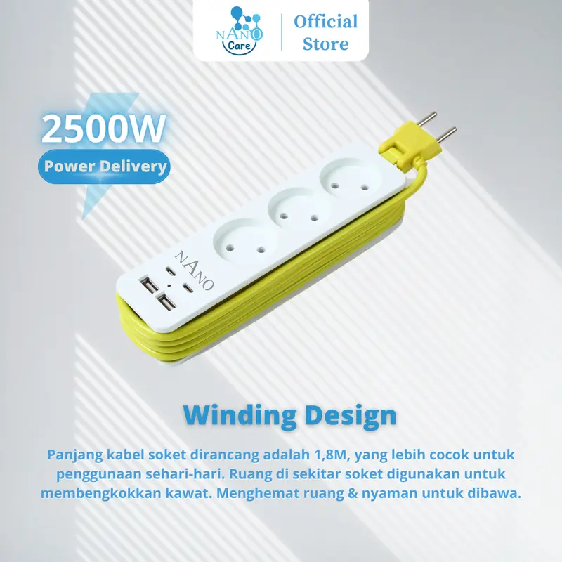NANO Stop Kontak Traveling 3 Lubang 4 Port USB/ 3 Lubang 2 Port USB 2 Port Type C stop  kontak 8