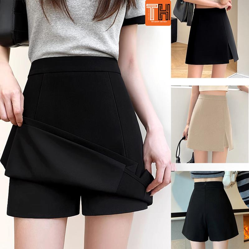 Quần short đùi nữ giả váy ống rộng lưng cao xẻ tà cuốn hút - S08