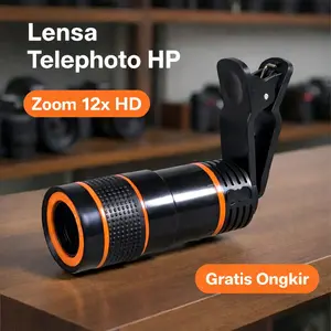 Lensa Telephoto HP Clip Zoom 8x / 12x – Lensa Kamera Smartphone Anti Glare HD Focus Jarak Jauh Universal Jernih