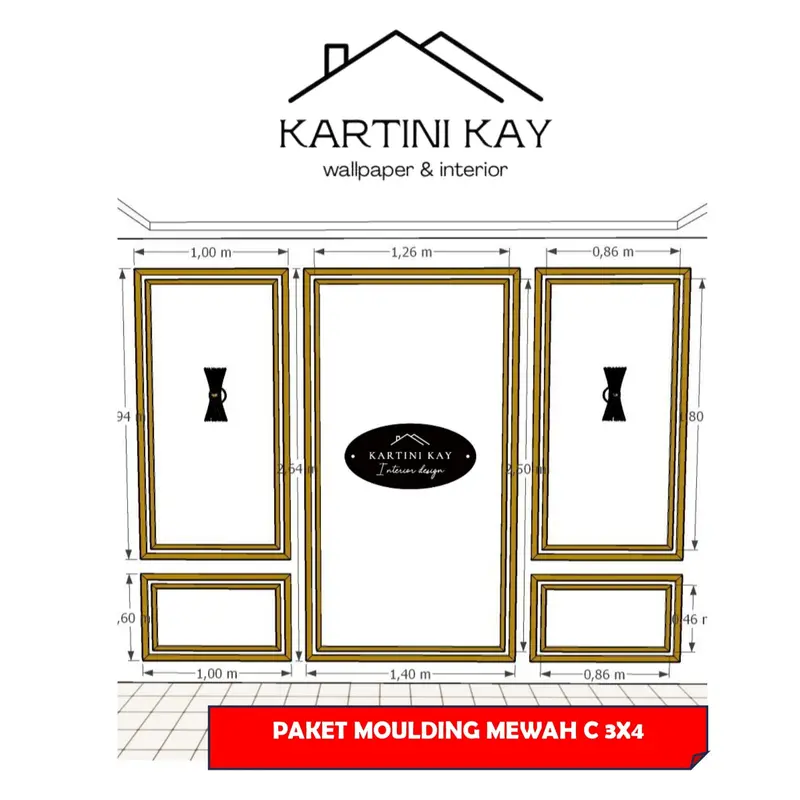 Paket WallMolding Gold Modern Mewah Style Ukuran L 3m-4m - Dinding Pvc Kamar 2