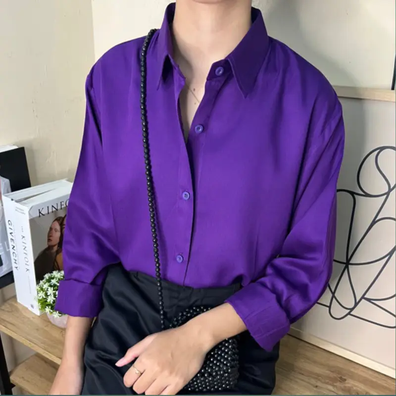 Atasan Kemeja Casual Wanita Lengan Panjang Polos Bahan Rayon Twill Premium Cocok Untuk Kerja 8