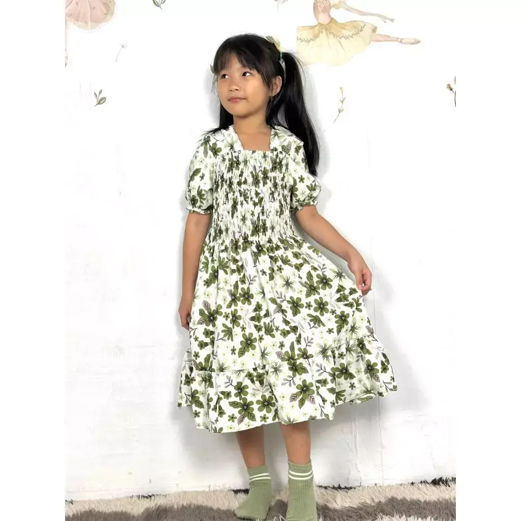 KF - Smocked Dress Anak Perempuan Motif Bunga | Smock Dress Tali Belakang
