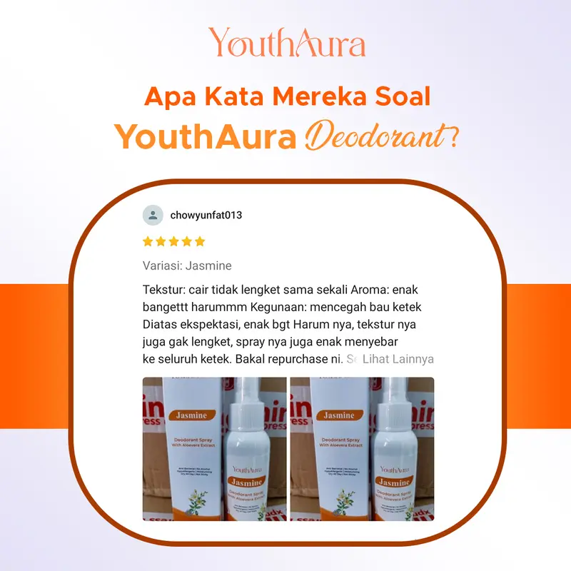 Deodorant Spray Tawas YouthAura BPOM Ampuh 100ml - Tahan Bau Badan dan  Ketiak 24 Jam deo  tawas spray deodorant ketiak 5