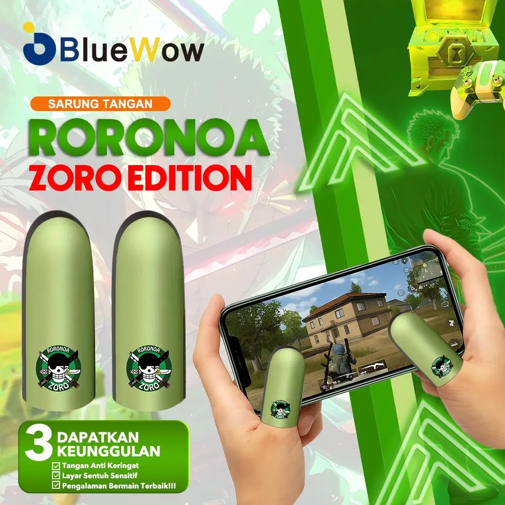 【COD】BlueWow  Luffy&Zoro Sarung Jempol gaming profesional Bocah topi jerami sarung tangan jari ultra-tipis dan tahan lama, terbuat dari kain perak super konduktif, tahan keringat, dapat digunakan untuk game Komputer dan ponsel