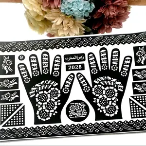 Stiker Henna Art Cetakan Henna Sepasang Tangan Random Motif Bunga dan Geometris untuk Dekorasi Tangan