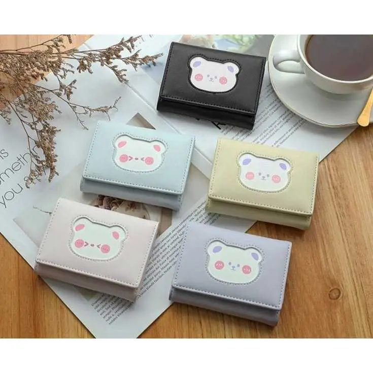 PW40 - ATS Dompet Lipat Wanita Simple Bear Cute Trifold Dompet Wanita Pendek Teddy Korean Style 8