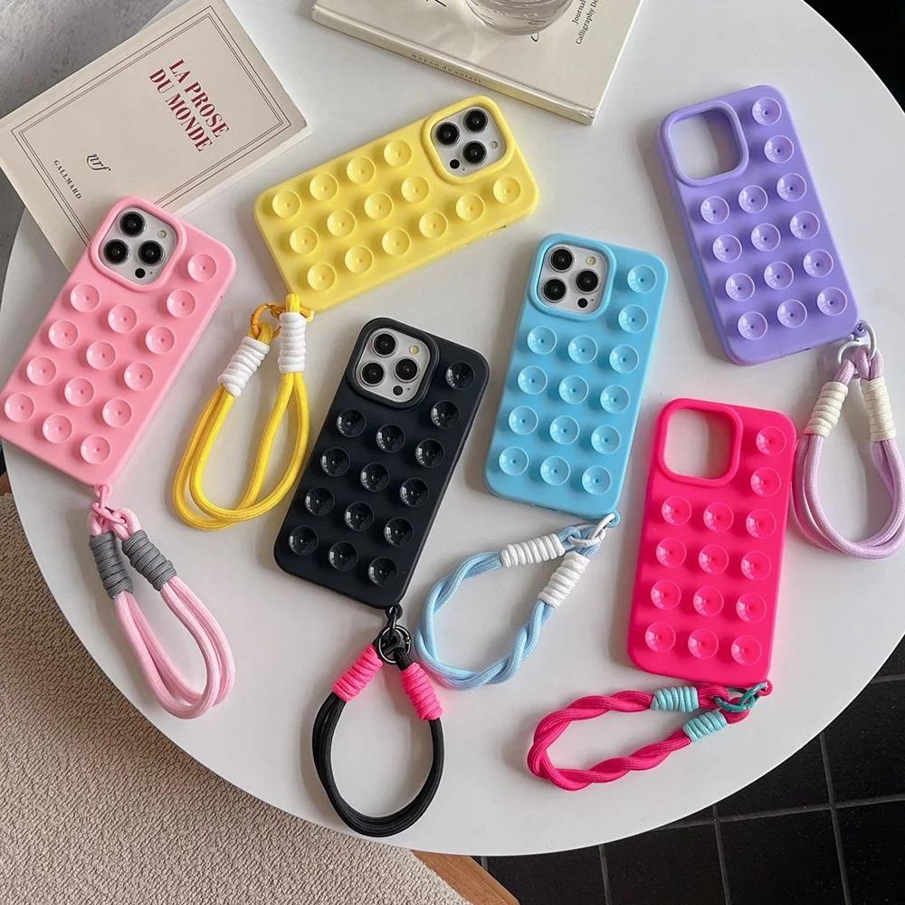 Case Gurita Silikon dengan Tali Casing for Iphone 11 12 13 14 15 Pro Max 16 16e 16 Plus Bahan Lunak Nyaman Digenggam dan Bisa Menempel