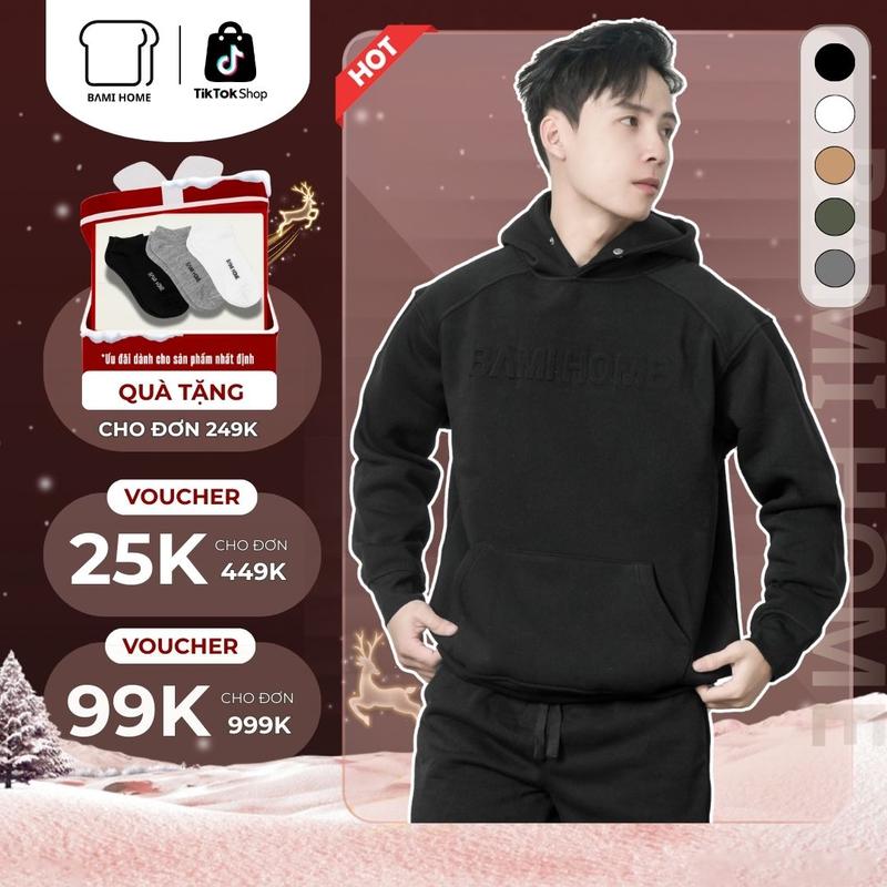  BAMI HOME Áo Hoodie Nam Nữ Unisex AHD01 Chất Vải Nỉ Bông Dày Dặn Cao Cấp Form Basic Co Giãn Tốt In Logo BAMIHOME 