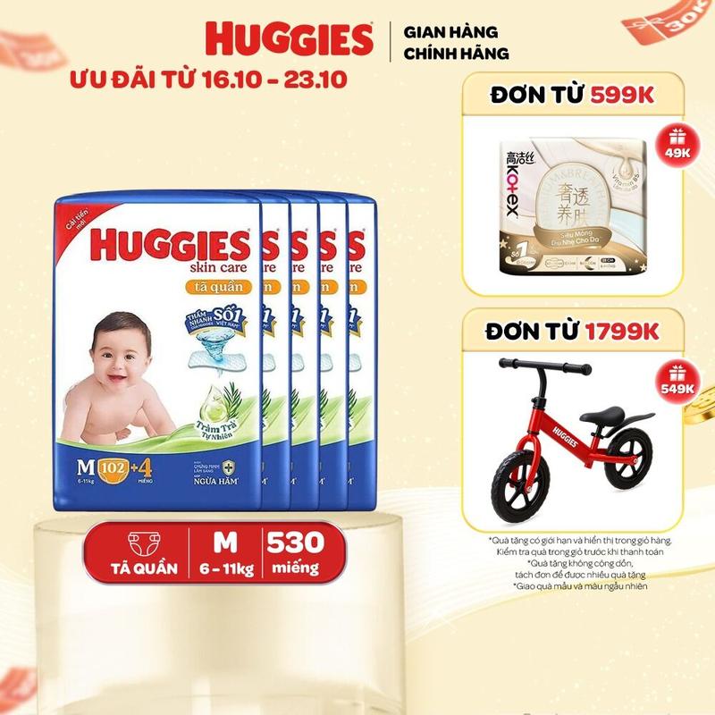 [Creator] Combo 5 Tã/bỉm quần Huggies Skin Care Mega Jumbo M102+4/L100+4/XL84+4/XXL76+4 miếng với tràm trà dịu da