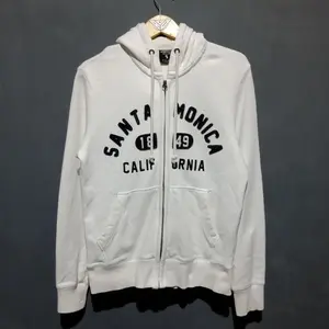 Jaket Hoodie WHO.AU Santa Monica California White Zipper Pria Wanita Terbaru 2023 Sweater Distro Fleece Tebal Crewneck Cowok Santai