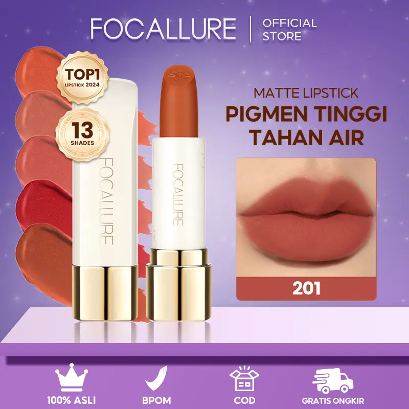 [Official] FOCALLURE Matte Lipstick-Tahan air Lipstik Krem #JasmineMeetsRose