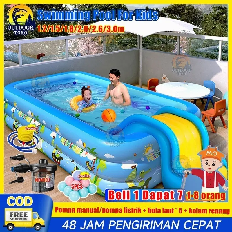 【Beli 1 Dapat 7！】Kolam Renang Anak dan Bayi jumbo Tiup Karet Besar Family Inflatable Swimming Pool Luar Ruangan 305cm/260cm/200cm kolam renang anak jumbo petak karet bahan tebal 2.1M kolamrenang anak besar murah Inflatable Swimming