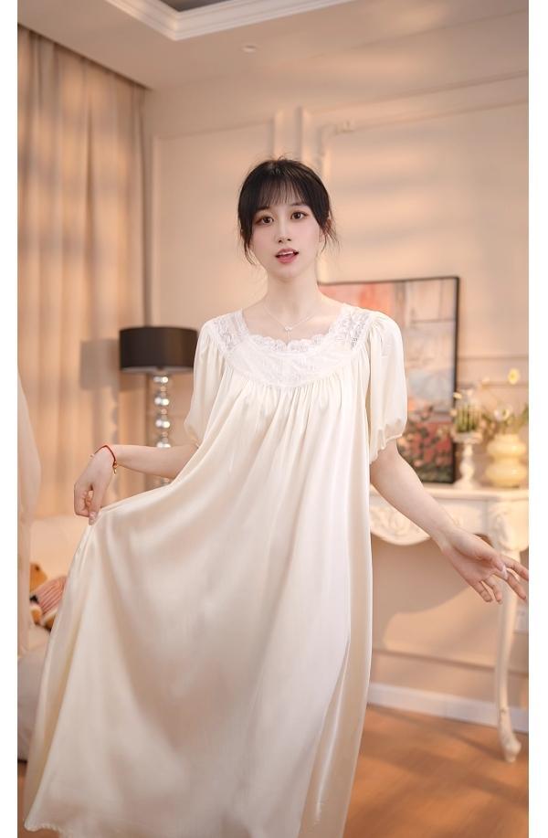 Product Introduction of Loose solid color nightdress thin style simple lace palace style slim fashion temperament summer elegance 6