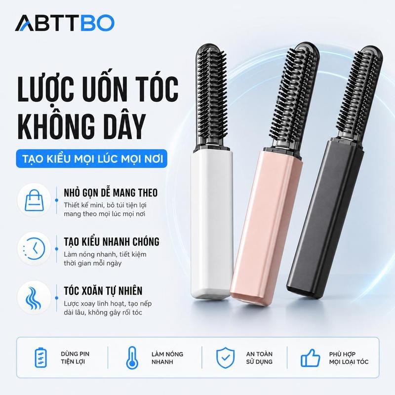 Lược điện mini không dây tạo kiểu tóc mái, lược chải tóc duỗi/uốn nhẹ cầm tay…