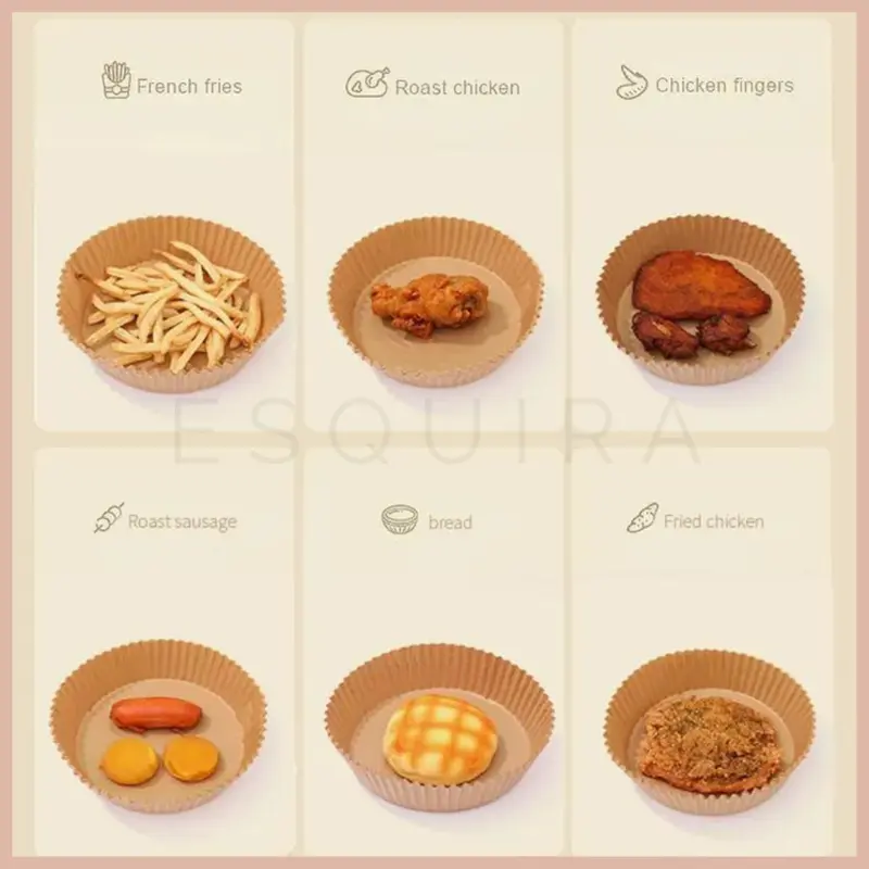 (ESQ) (50 pcs) Kertas Air Fryer Bulat Sekali Pakai Anti Lengket AFP 6