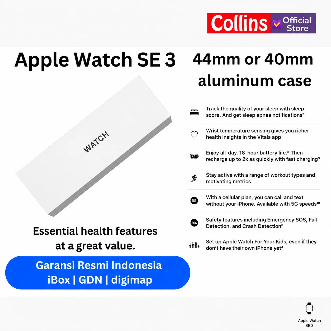 APPLE Watch SE 3 (2025) 40MM / 44MM with Sport Band - Garansi Resmi Apple Indonesia