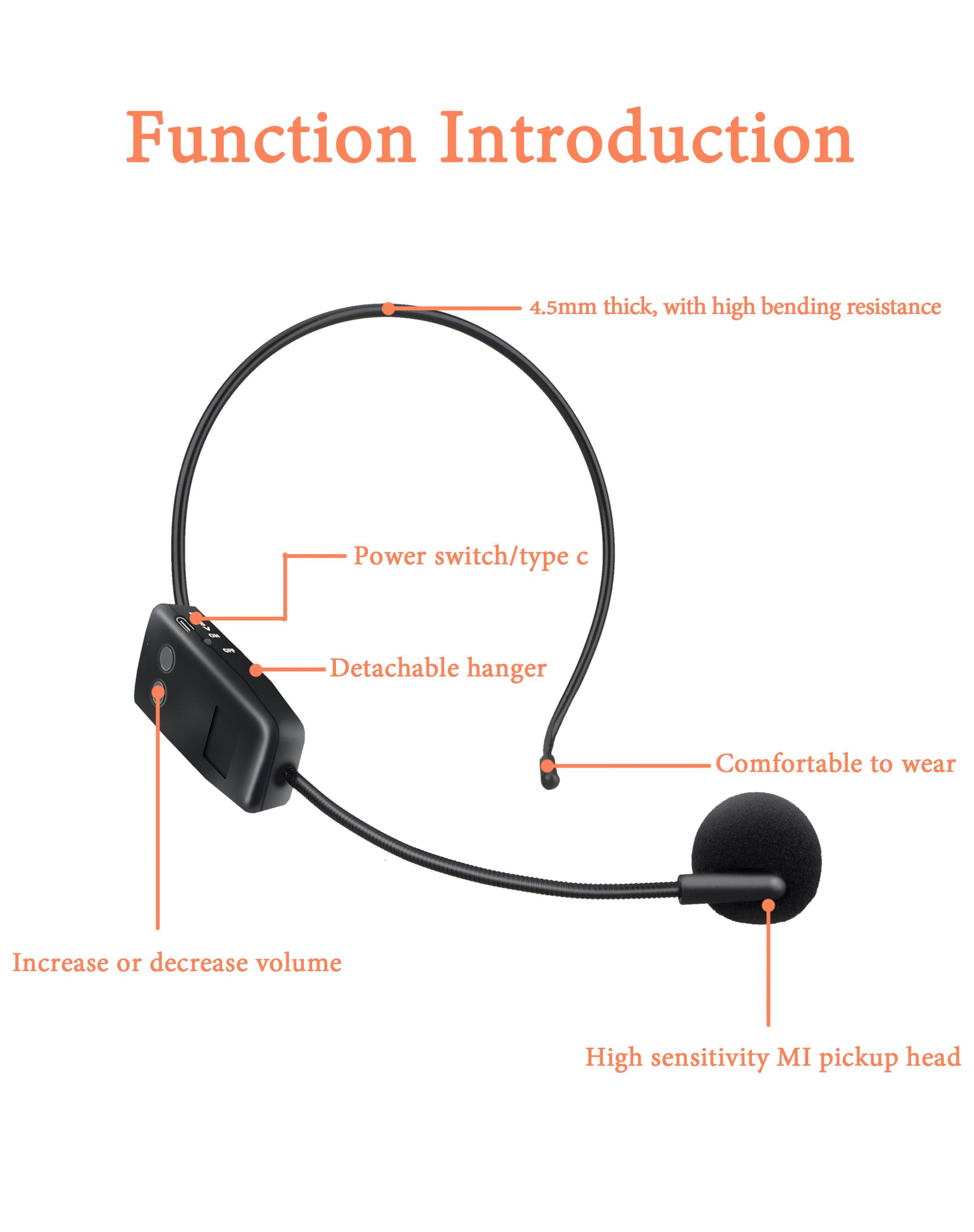 mic wireless karaoke suara jernih original murah 2.4g mikrofon tanpa kabel headset microphone bando imam masjid Menerima jarak 20 meter Dapat menyesuaikan volume