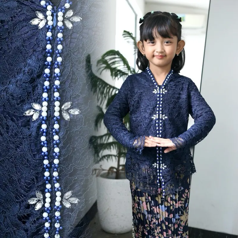Setelan Kebaya Dan Rok Plisket Anak Encim Brukat Payet / Kebaya Anak Modern/ Kebaya karnaval 0