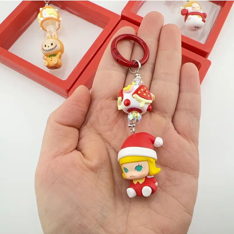New POP BEAN Diy Molly Labubu Keychain Handmade Skullpanda Phone Chain Kawaii Cute Bag Pendant Decoration for Christmas Gifts