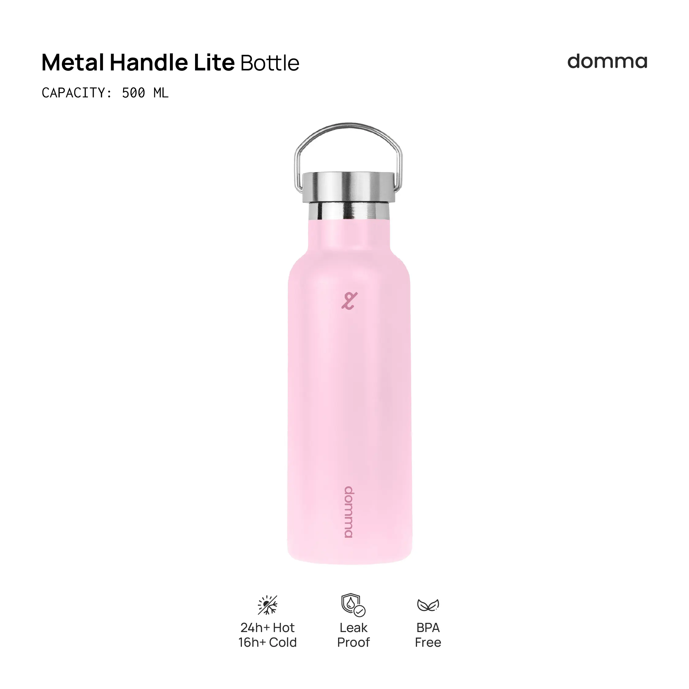 [Domma] 500 ml Metal Handle Lid Insulated Reusable Tumbler Water Bottle - Double Wall Stainless Steel Botol Minum Thermos Kopi Teh
