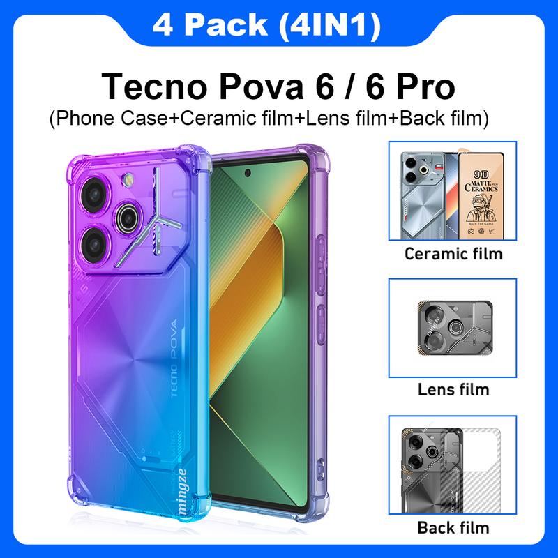 Product Introduction of Sarung Telefon, 4 dalam 1, Untuk Tecno Pova 6 Pro, Penutup Penuh, Sarung Matte Seramik Lembut, Saput Pelindung Skrin Kaca Bajaan, Saput Lensa Kamera, Saput belakang 22