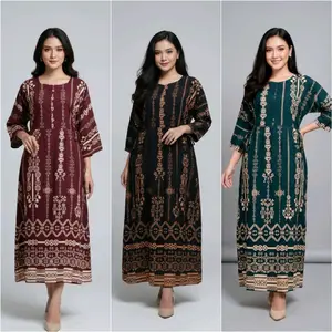 Midi Dress Cantik Motif Terbaru Ada Saku Bahan Rayon Premium Panjang