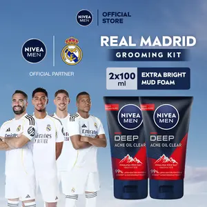 (PAKET HEMAT ISI 2) NIVEA MEN Facial Foam Deep Acne Oil Clear Face Scrub 100ml - Sabun cuci muka pria wajah membersihkan bakteri penyebab jerawat komedo kontrol kulit berminyak mengecilkan pori dan angkat sel kulit mati - Himalayan Salt, Salicylic Acid